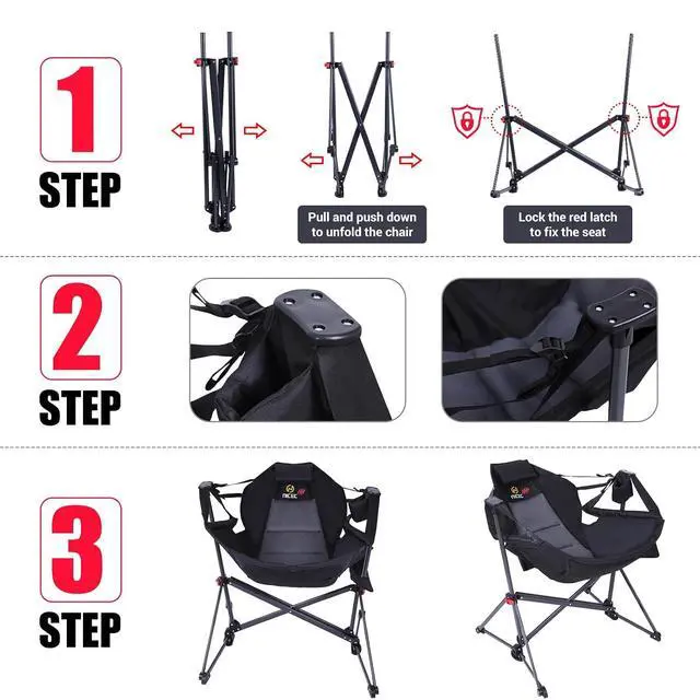 Alt view image 6 of 6 - Heated Hammock Camping Chair, High Back Folding Outdoor Rocking Camping Swing Chair with Stand, with Cup Holder, Side Pocket, Carry Bag (2 Pack)