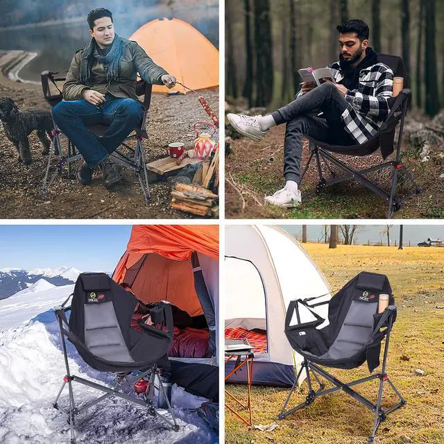 Alt view image 5 of 6 - Heated Hammock Camping Chair, High Back Folding Outdoor Rocking Camping Swing Chair with Stand, with Cup Holder, Side Pocket, Carry Bag (2 Pack)