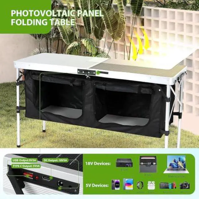 Alt view image 3 of 6 - Camping Wind Screen, 4 Panels Beach Garden Wind Blocker Breaker, Privacy Sunbathing, Clam Screen Porch & Camping Table, Storage Camping Table with Solar Panels, Storage Kitchen Tables, Folding Tables