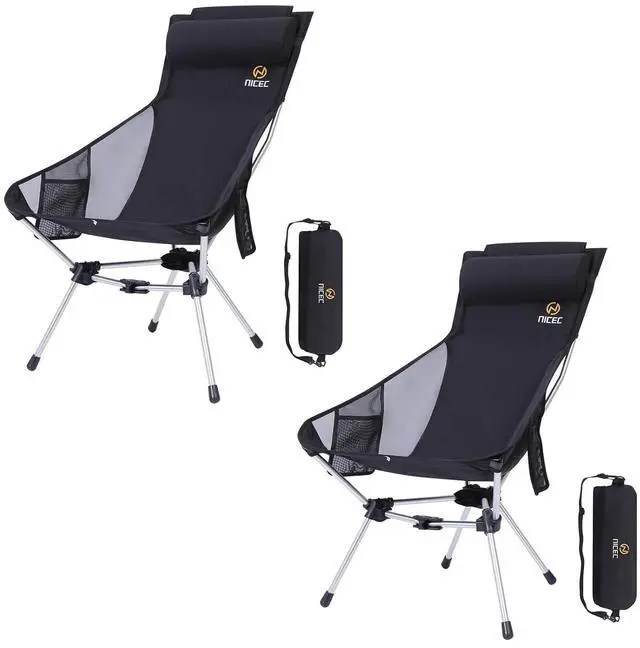 Main image of Ultralight High Back Fold Camp Chair, Compact Collapsible Backpack Hiking Festival Carry Chair, Heavy Duty Outdoor, Travel, Picnic, with 2 Side Pockets, Pillow, Carry Bag (2 Black)