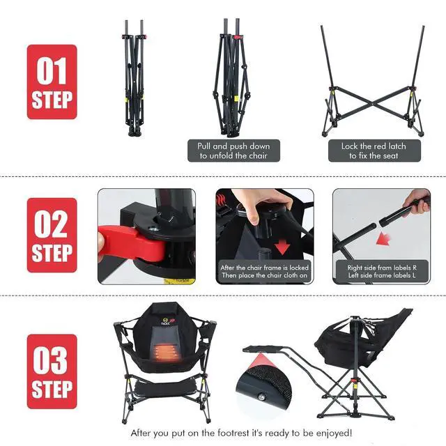 Alt view image 6 of 7 - Heated Hammock Camping Chair with Footrest, Heated Camping Chair with Battery, Rocking Swing Chairs, Hammock Chairs with Stand, Heavy Duty (1, Heat Black W/Footrest)