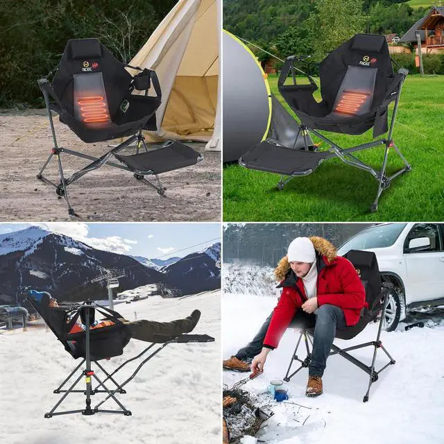 Alt view image 7 of 7 - Heated Hammock Camping Chair with Footrest, Heated Camping Chair with Battery, Rocking Swing Chairs, Hammock Chairs with Stand, Heavy Duty (1, Heat Black W/Footrest)