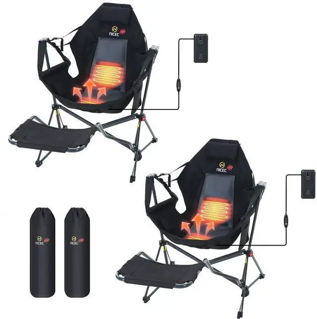 Main image of Heated Hammock Camping Chair with Footrest, Heated Rocking Swing Camping Chair with Battery, Outdoor Hammock Chairs with Stand, Carry Bag, Cup Holder, for Lawn (2 Pack, Heat Black W/Footrest)