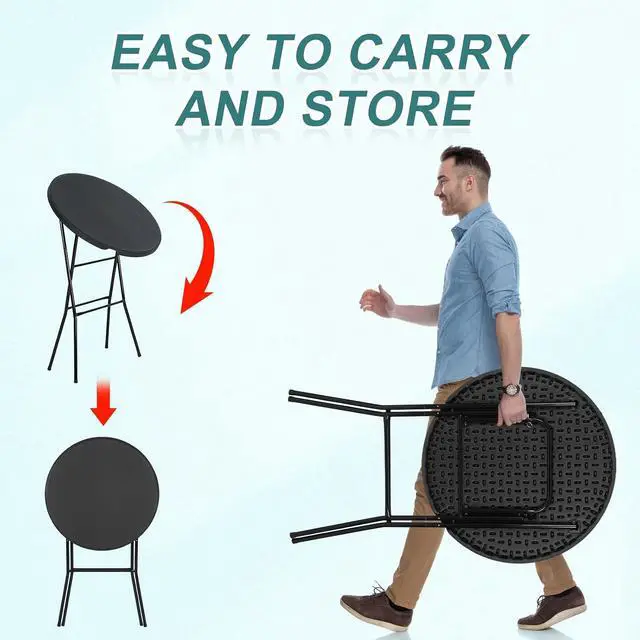Alt view image 6 of 7 - Plastic High Top Round Table, Portable Cocktail Bar Table, 31.5" Foldable Counter Height Tables, Waterproof Outdoor/Indoor Bistro Tables for Parties, Weddings, Camping, Backyard (Black, 1 Pack)
