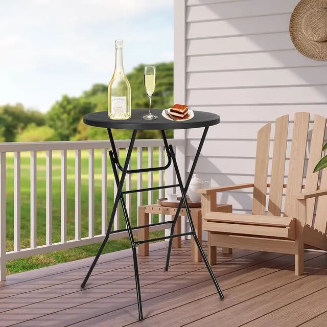 Alt view image 7 of 7 - Plastic High Top Round Table, Portable Cocktail Bar Table, 31.5" Foldable Counter Height Tables, Waterproof Outdoor/Indoor Bistro Tables for Parties, Weddings, Camping, Backyard (Black, 1 Pack)