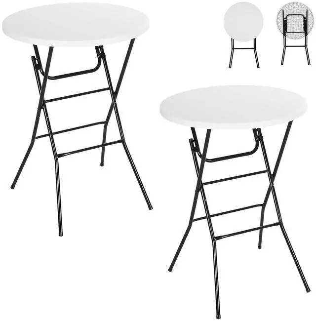 Main image of Plastic High Top Round Table, Portable Cocktail Bar Table, 31.5" Foldable Counter Height Tables, Waterproof Outdoor/Indoor Bistro Tables for Parties, Weddings, Camping, Backyard (White, 2 Pack)