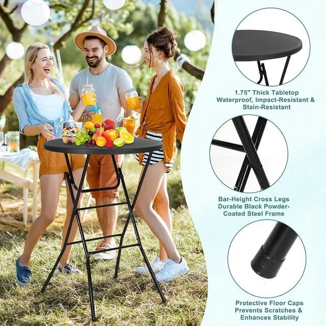 Alt view image 5 of 7 - Plastic High Top Round Table, Portable Cocktail Bar Table, 31.5" Foldable Counter Height Tables, Waterproof Outdoor/Indoor Bistro Tables for Parties, Weddings, Camping, Backyard (Black, 1 Pack)