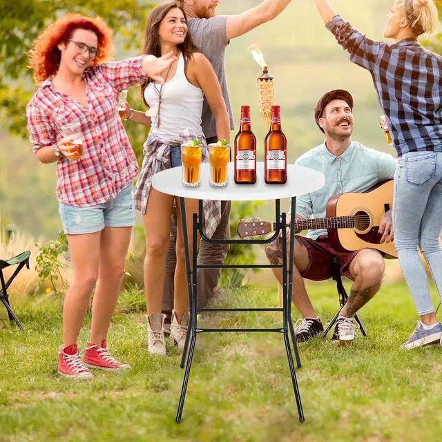 Alt view image 2 of 7 - Plastic High Top Round Table, Portable Cocktail Bar Table, 31.5" Foldable Counter Height Tables, Waterproof Outdoor/Indoor Bistro Tables for Parties, Weddings, Camping, Backyard (White, 2 Pack)