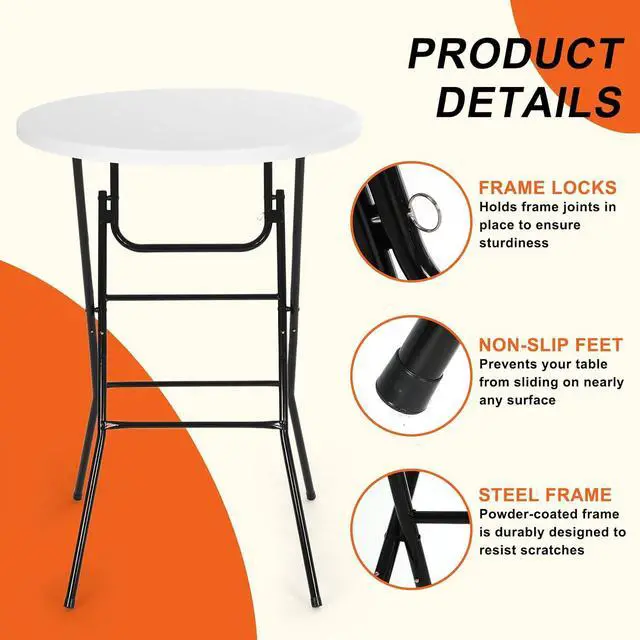 Alt view image 4 of 7 - Plastic High Top Round Table, Portable Cocktail Bar Table, 31.5" Foldable Counter Height Tables, Waterproof Outdoor/Indoor Bistro Tables for Parties, Weddings, Camping, Backyard (White, 2 Pack)