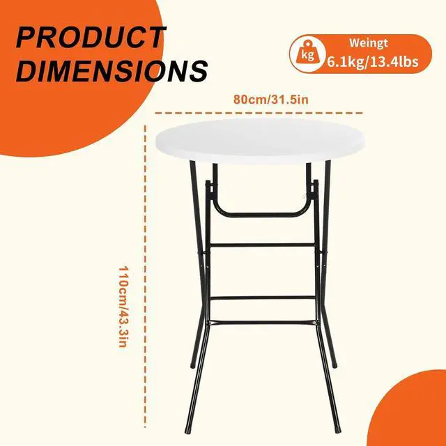 Alt view image 3 of 7 - Plastic High Top Round Table, Portable Cocktail Bar Table, 31.5" Foldable Counter Height Tables, Waterproof Outdoor/Indoor Bistro Tables for Parties, Weddings, Camping, Backyard (White, 2 Pack)