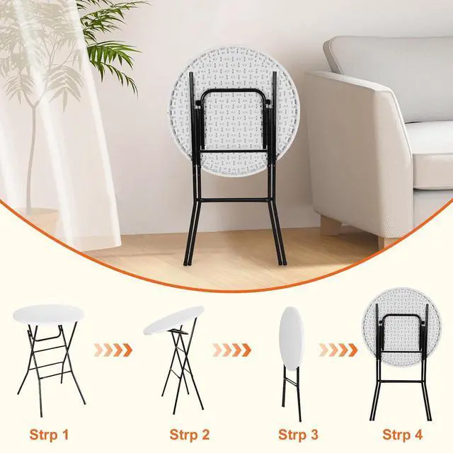 Alt view image 5 of 7 - Plastic High Top Round Table, Portable Cocktail Bar Table, 31.5" Foldable Counter Height Tables, Waterproof Outdoor/Indoor Bistro Tables for Parties, Weddings, Camping, Backyard (White, 2 Pack)