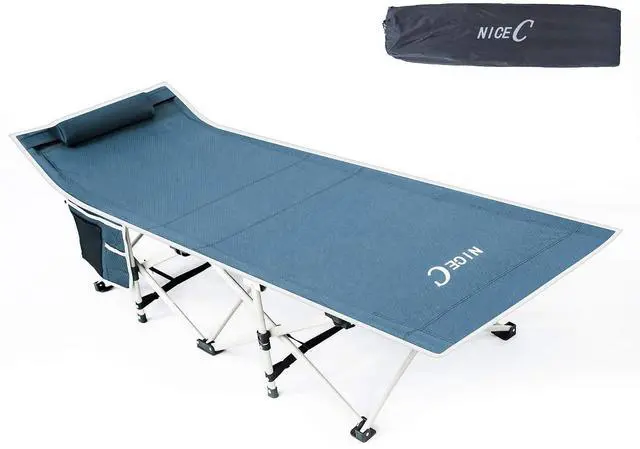 Main image of Camping Cots, Cots for Adults, Folding Cot, with Pillow, Carry Bag & Storage Pocket, Extra Wide Sturdy, Holds Up to 500 Lbs (1, Grey)