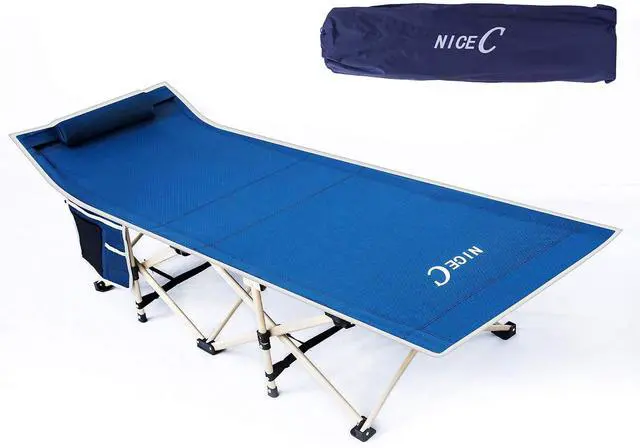 Main image of Camping Cots, Cots for Adults, Folding Cot Bed, with Pillow, Carry Bag & Storage Pocket, Extra Wide Sturdy, Holds Up to 500 Lbs (1, Blue)