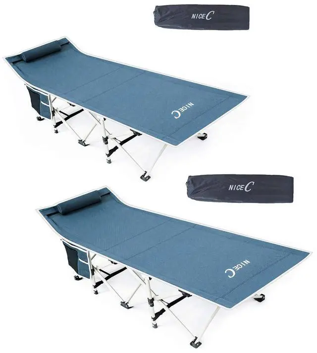 Main image of Camping Cots, Folding Cot Bed for Adults, Sleeping Bed with Pillow, Carry Bag & Storage Pocket, Extra Wide Sturdy, Holds Up to 500 Lbs (2, Grey)