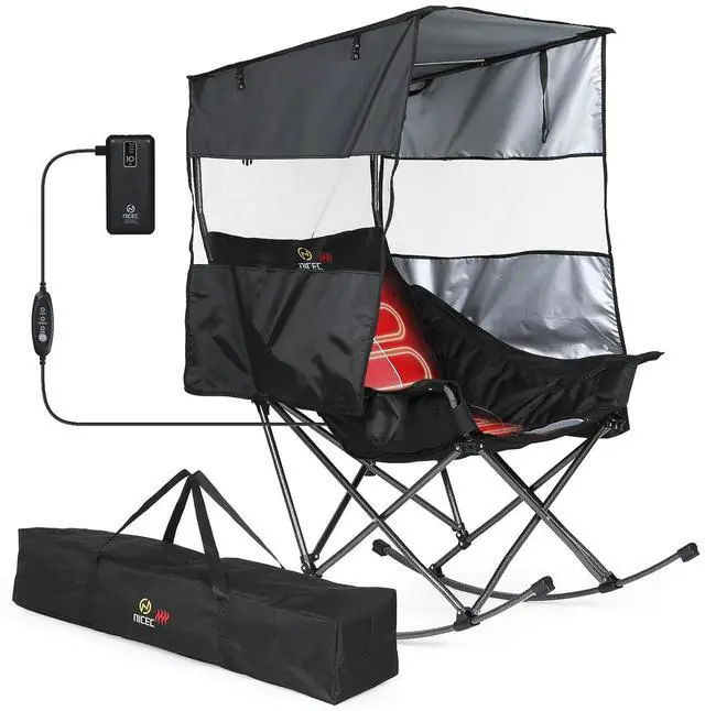 Main image of Heated Rocking Camping Chair with Canopy, Outdoor Umbrella Chairs with Shade, XL Oversized Folding Rocker with Battery, with Cup Holder, Cooler Bag, for Sports, Patio, Backyard (1 Pack Heating)