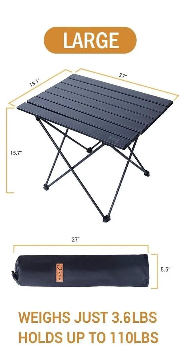 Alt view image 3 of 5 - Camping Table, Camp Table, Folding Table, Beach Table, Roll up Foldable Collapsible, Aluminum Ultralight Compact with Carry Bag for Outdoor, Picnic, Cooking, Festival, Indoor, Office
