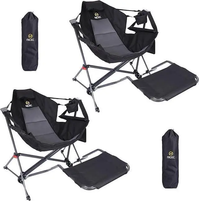 Main image of Hammock Camping Chair, Camping Chair Rocker, Swinging Chair, High Back with Stand, Cup Holder, Side Pocket, Heavy Duty (2, Black w/footrest)