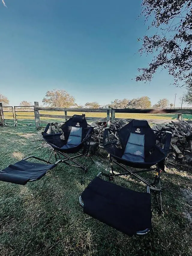 Alt view image 2 of 7 - Hammock Camping Chair, Camping Chair Rocker, Swinging Chair, High Back with Stand, Cup Holder, Side Pocket, Heavy Duty (2, Black w/footrest)