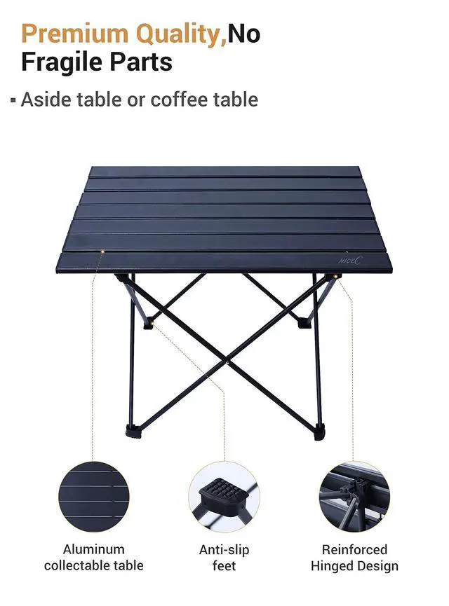 Alt view image 5 of 5 - Camping Table, Camp Table, Folding Table, Beach Table, Roll up Foldable Collapsible, Aluminum Ultralight Compact with Carry Bag for Outdoor, Picnic, Cooking, Festival, Indoor, Office