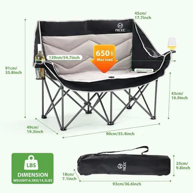Alt view image 2 of 7 - Toddler Beach Chair, Baby Beach Chair, Kids Beach Chair, Kids Camping Chair 2-P + Double Camping Chair, Oversized Camping Loveseat, Padded Folding Loveseat, Camping Couch, Portable Camp Chair
