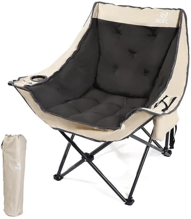 Main image of XL Outdoor Padded Camping Chair, Oversized Thick Padded Folding Portable Sports Chairs, Heavy Duty, with Cooler Bag, Cup Holder, Side Pockets, Carry Bag (1 Pack)