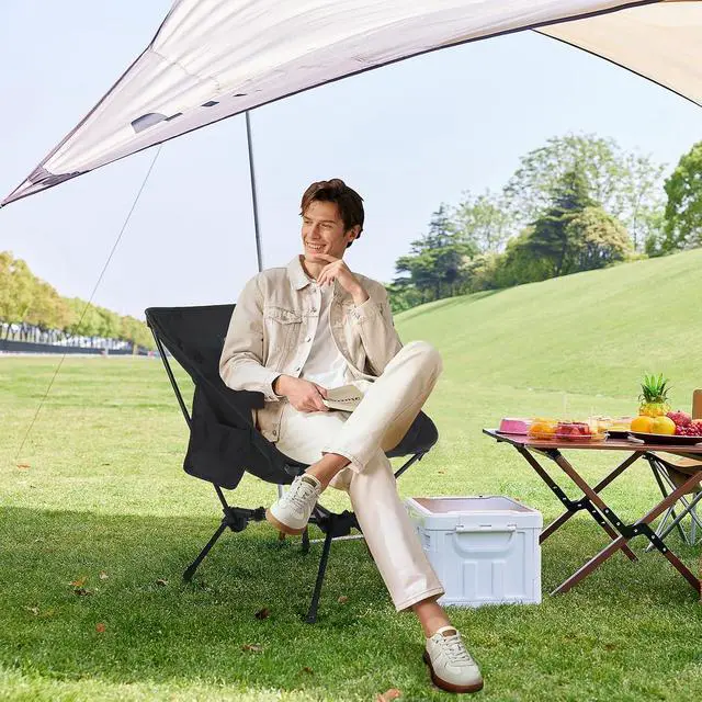 Alt view image 2 of 7 - Camping Chair with Canopy, Compact Chair with Shade, Ultralight Umbrella Fishing Chairs, Portable Backpack Chairs, Lightweight, Travel, Picnic, Festival, Hiking, Sports (1 Pack, Black)
