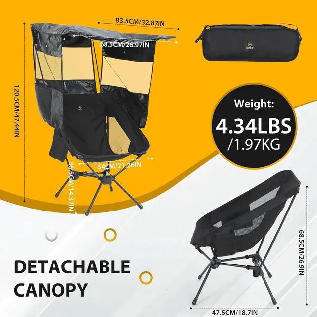 Alt view image 3 of 7 - Camping Chair with Canopy, Compact Chair with Shade, Ultralight Umbrella Fishing Chairs, Portable Backpack Chairs, Lightweight, Travel, Picnic, Festival, Hiking, Sports (1 Pack, Black)