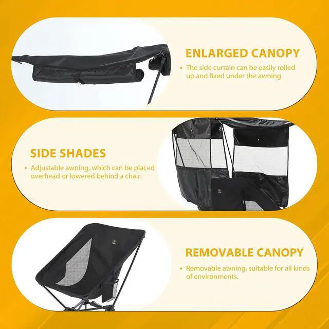 Alt view image 5 of 7 - Camping Chair with Canopy, Compact Chair with Shade, Ultralight Umbrella Fishing Chairs, Portable Backpack Chairs, Lightweight, Travel, Picnic, Festival, Hiking, Sports (1 Pack, Black)
