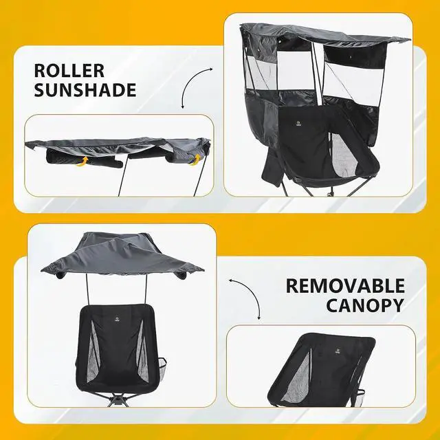 Alt view image 6 of 7 - Camping Chair with Canopy, Compact Chair with Shade, Ultralight Umbrella Fishing Chairs, Portable Backpack Chairs, Lightweight, Travel, Picnic, Festival, Hiking, Sports (1 Pack, Black)