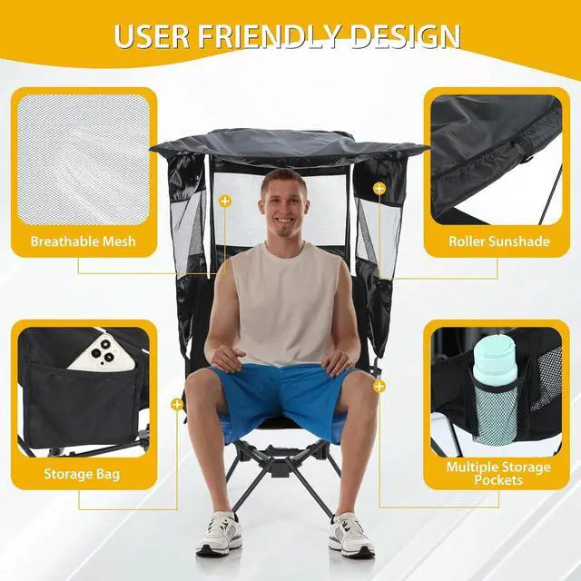 Alt view image 7 of 7 - Camping Chair with Canopy, Compact Chair with Shade, Ultralight Umbrella Fishing Chairs, Portable Backpack Chairs, Lightweight, Travel, Picnic, Festival, Hiking, Sports (1 Pack, Black)