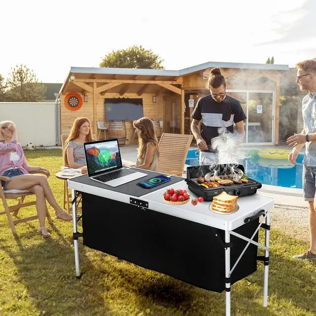 Alt view image 2 of 7 - Camping Kitchen Table with Light Poles, Storage, Side Bag, Side Hooks Camping Table, Storage Camping Table with Solar Panels, Folding Tables, 45W Output, w/USB