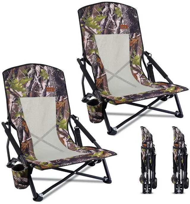Main image of Hunting Chair, Low Browning Camping Chairs, Turkey Hunting Strutter Chair, Folding Backpacking with Cup Holder & Carry Strap Compact & Heavy Duty, Travel, Picnic (2 Pack)