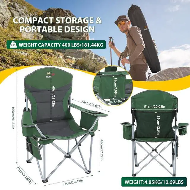 Alt view image 2 of 6 - Heated Camping Chair for Adults, USB Powered Portable Folding Heated CampingOutdoor Chair, with Cooler Bag, Cup Holder, Side Pocket, Carry Bag (1 Pack)