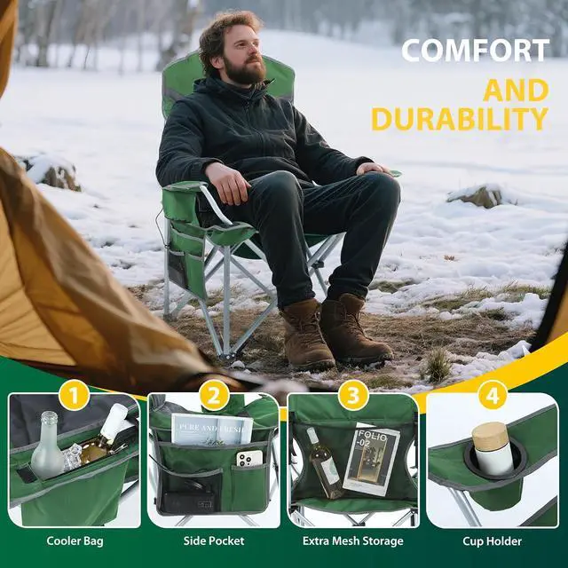 Alt view image 4 of 6 - Heated Camping Chair for Adults, USB Powered Portable Folding Heated CampingOutdoor Chair, with Cooler Bag, Cup Holder, Side Pocket, Carry Bag (1 Pack)