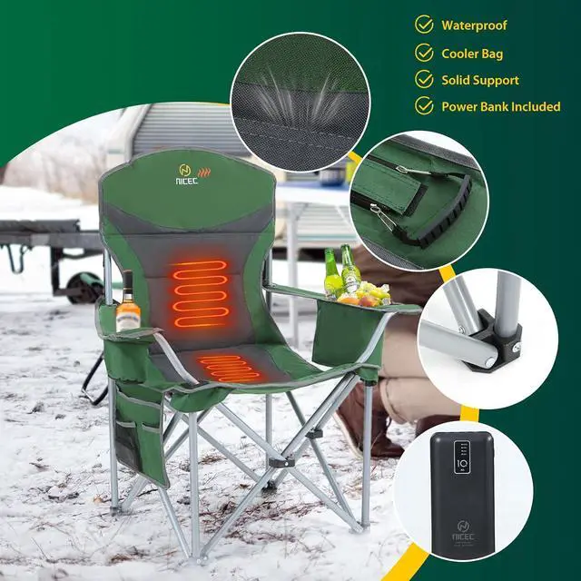 Alt view image 5 of 6 - Heated Camping Chair for Adults, USB Powered Portable Folding Heated CampingOutdoor Chair, with Cooler Bag, Cup Holder, Side Pocket, Carry Bag (1 Pack)
