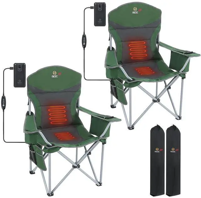 Main image of Heated Camping Chair for Adults, USB Powered Portable Folding Heated CampingOutdoor Chair, with Cooler Bag, Cup Holder, Side Pocket, Carry Bag (2 Pack)