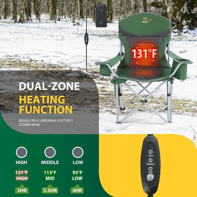 Alt view image 3 of 6 - Heated Camping Chair for Adults, USB Powered Portable Folding Heated CampingOutdoor Chair, with Cooler Bag, Cup Holder, Side Pocket, Carry Bag (1 Pack)