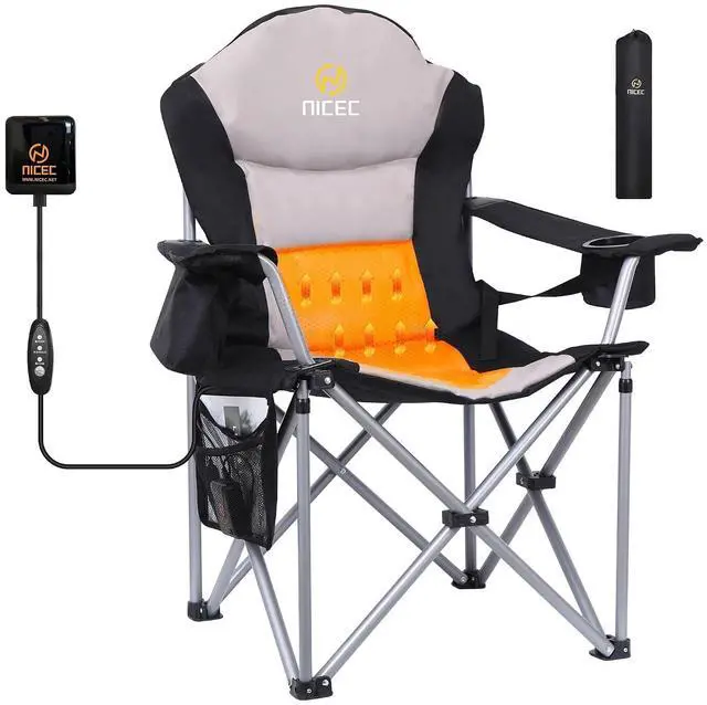 Main image of Heated Camping Chair for Adults, USB Powered Portable Heated Folding Outdoor Beach Chair, with Cooler Bag and Carry Bag, Heavy Duty Camping Chair for Sports, Fishing, Tailgating (1 Pack)