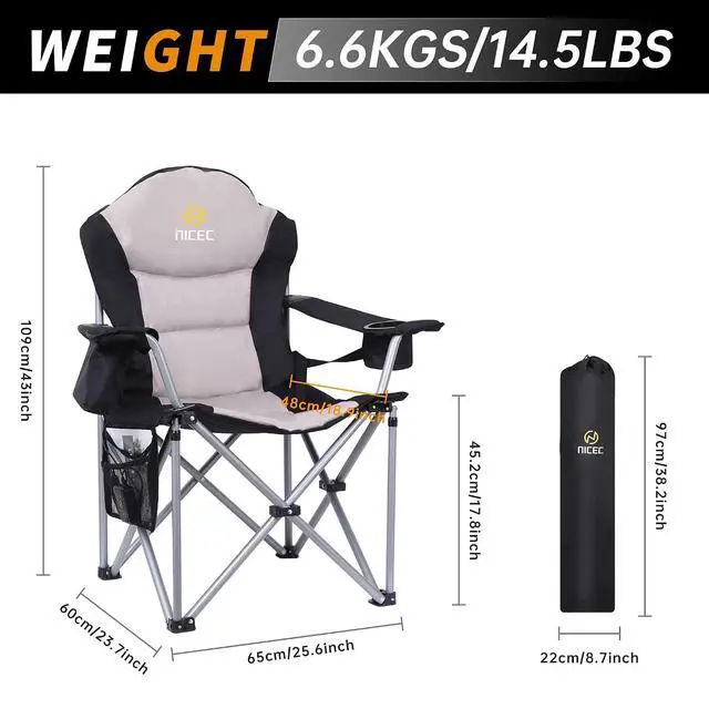 Alt view image 2 of 5 - Heated Camping Chair for Adults, USB Powered Portable Heated Folding Outdoor Beach Chair, with Cooler Bag and Carry Bag, Heavy Duty Camping Chair for Sports, Fishing, Tailgating (1 Pack)