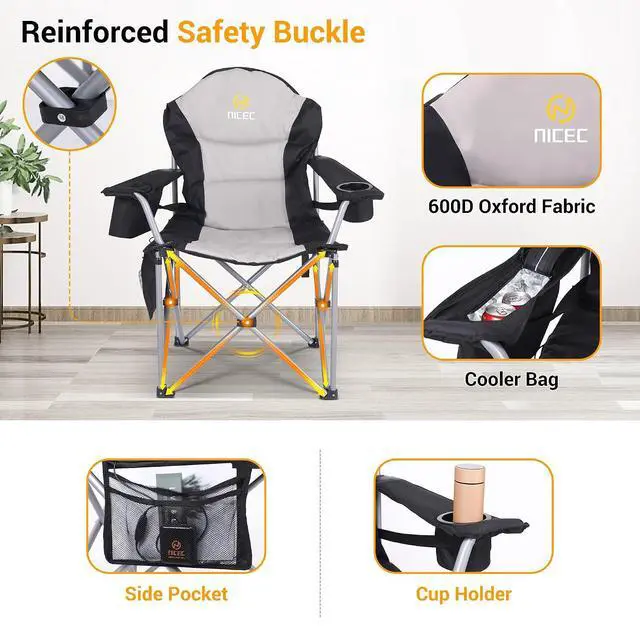 Alt view image 5 of 5 - Heated Camping Chair for Adults, USB Powered Portable Heated Folding Outdoor Beach Chair, with Cooler Bag and Carry Bag, Heavy Duty Camping Chair for Sports, Fishing, Tailgating (1 Pack)
