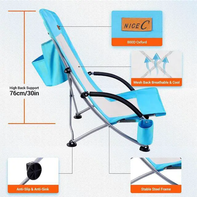 Alt view image 6 of 7 - 2 Pack Low Beach Chair + 2 Pack High Back Cooler Beach Chair
