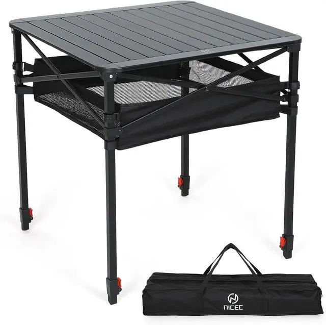 Alt view image 3 of 6 - Aluminum Square Side Table, Adjustable Height Compact Camping Table, Lightweight Collapsible Table with Roll-up Tabletop & Storage Camping Table with Solar Panels