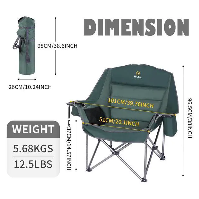 Alt view image 7 of 7 - Camping Chairs, Oversized XL Padded Camping Chair Camping Table, Folding Table Height Adjustable, Camp Table, Storage Kitchen Table