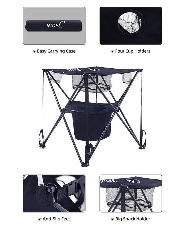 Alt view image 4 of 7 - 2 Pack Blue Beach Chair + 1 Pack Folding Table with Cooler
