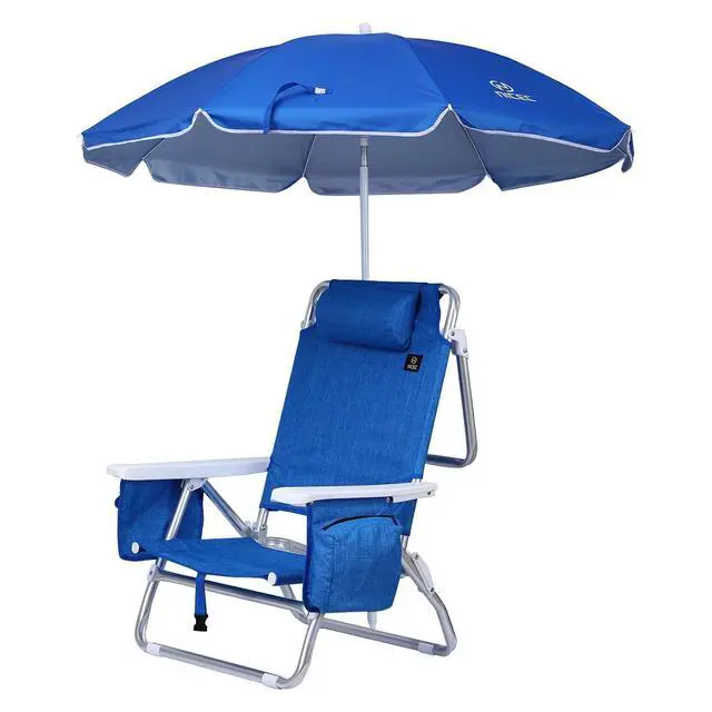 Alt view image 6 of 7 - Backpack Beach Chair with Cooler and Umbrella, Cup Holder + Camping Table with Storage, Lightweight Aluminum