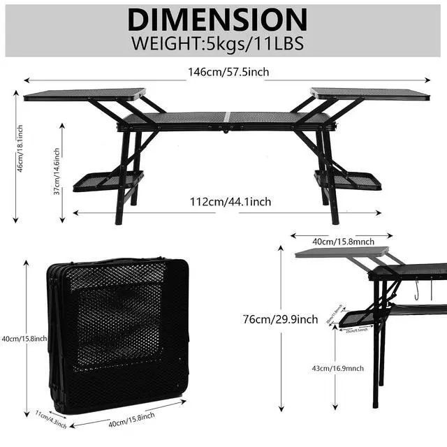 Alt view image 4 of 7 - Adults Low Beach Chair, Sling, Folding, Portable, Concert, Kids, Boat, Sand Chair with Cup Holder & Carry Bag 2-P + Camping Table, Folding Table, Grill Table, Folding Camping Table with 4 Side Tables