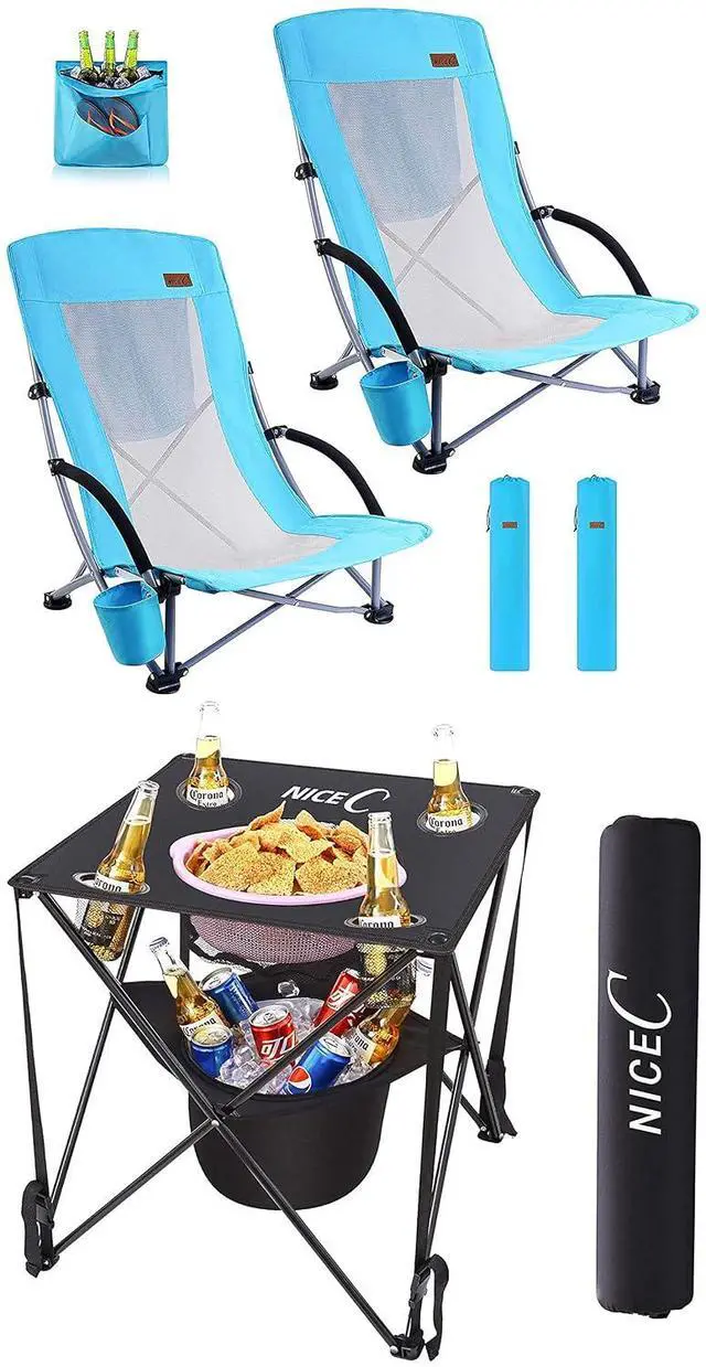 Main image of 1 Pack Folding Table with Cooler + 2 Pack Camping Folding Chair with Cooler