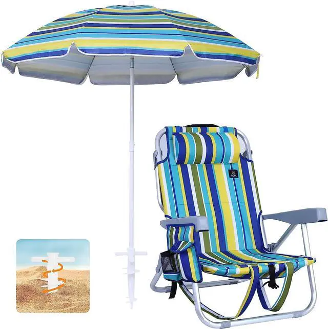 Main image of Backpack Beach Chair with Umbrella + 2 Pack Beach Chair with Cooler