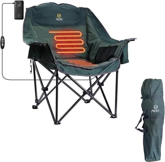Main image of Chair with Canopy, Heated Camping Chair with Battery, Shade, Removable Footrest Heated Camping Chairs with Battery, Heavy Duty 400lb, Carry Bag, Cup Holder & Cooler