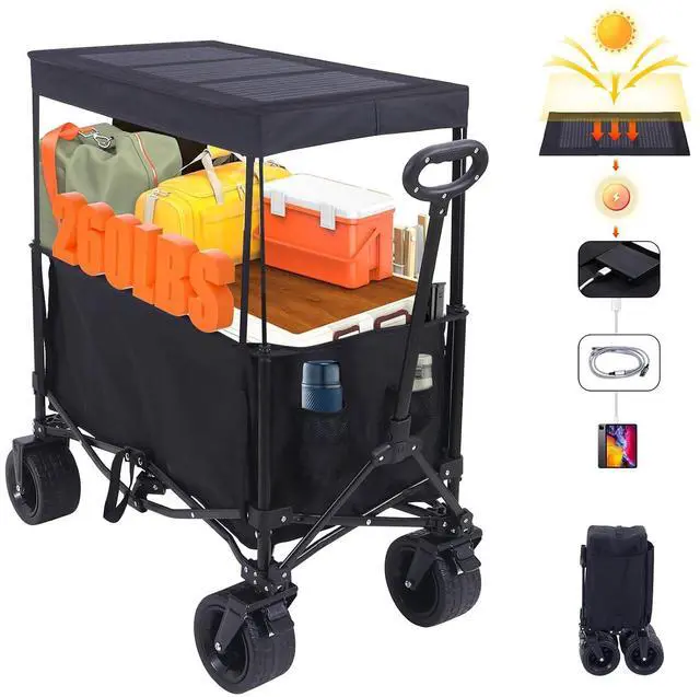 Main image of Chair with Canopy, Chair with Shades, Camping Chair, Sports Chairs, Beach Chair, w/Removable Footrest 2-Pack+Wagons Carts Foldable, Foldable Wagon, Collapsible Wagon with Solar Panel Canopy